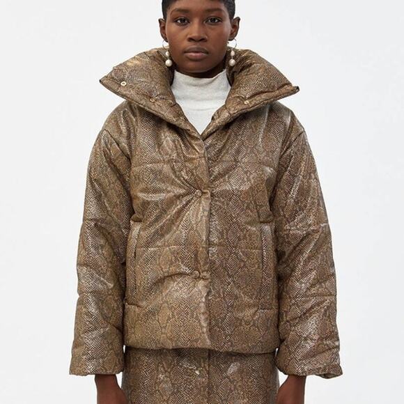 Nanushka Hide Puffer Jacket Brown Snakeskin Print Small $695 - Picture 4 of 9
